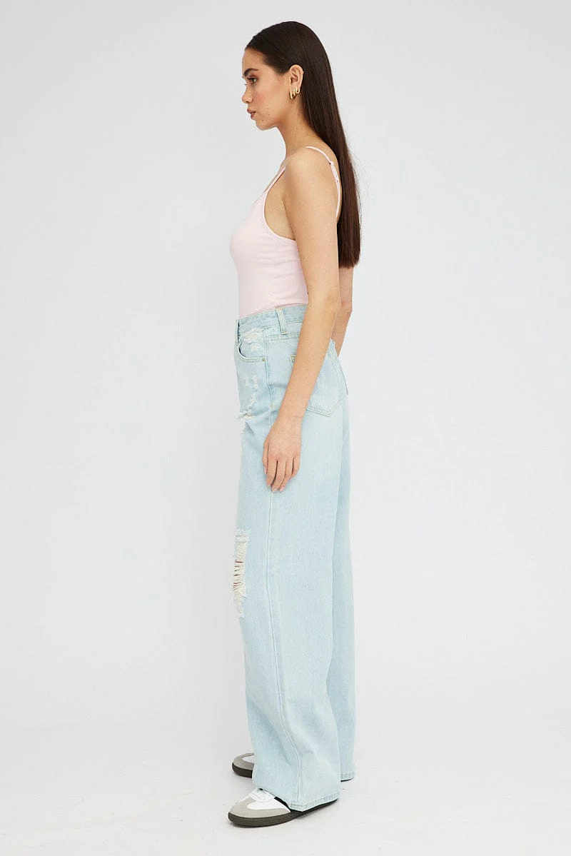 Denim Baggy Jeans High Rise Ripped