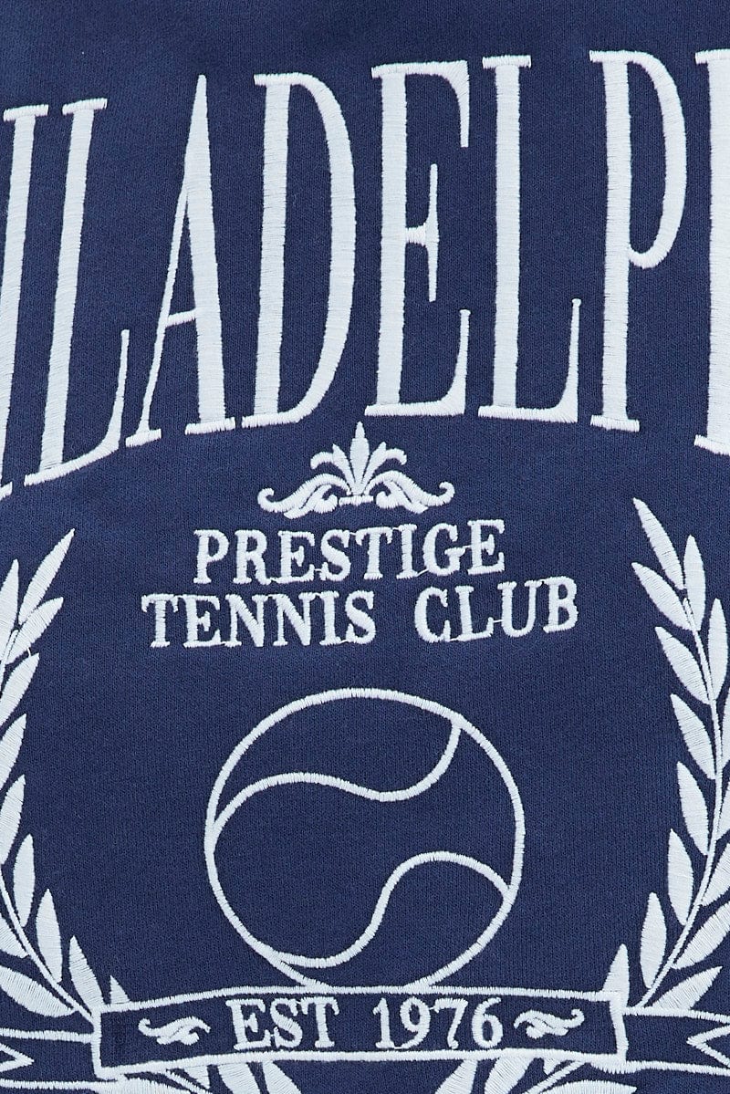 Blue Embroidered Sweater With Collar Varsity Sweat