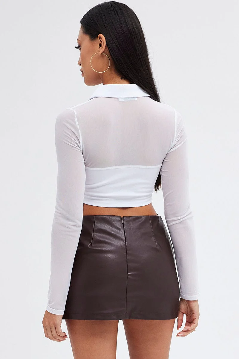 Brown Mini Skirt Low Rise Faux Leather