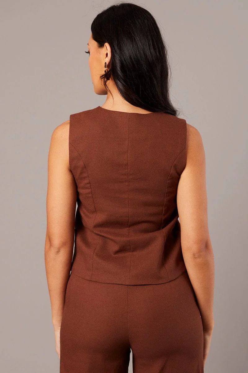 Brown Vest Sleeveless