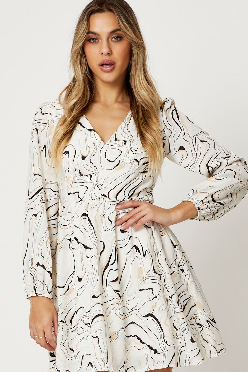 Print Mini Dress Long Sleeve