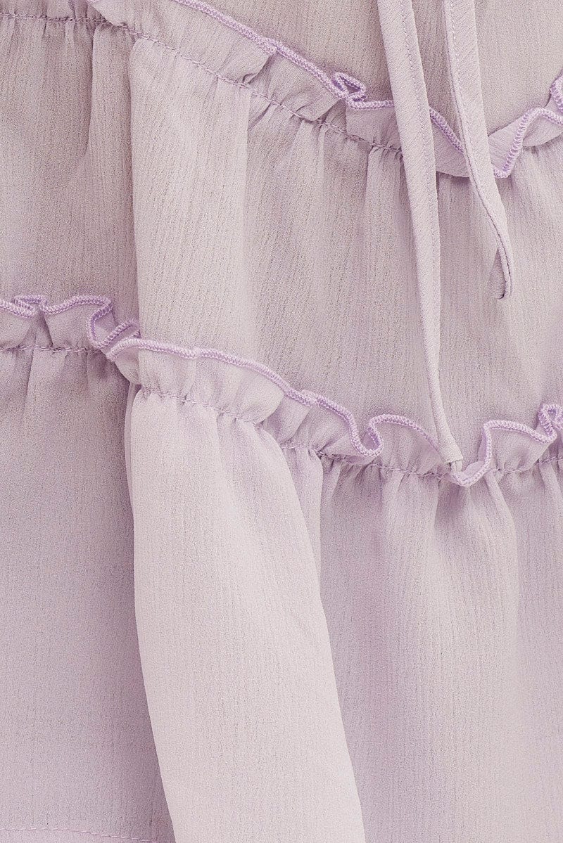 Lilac Ruffle V Neck Puff Sleeve Tiered Top