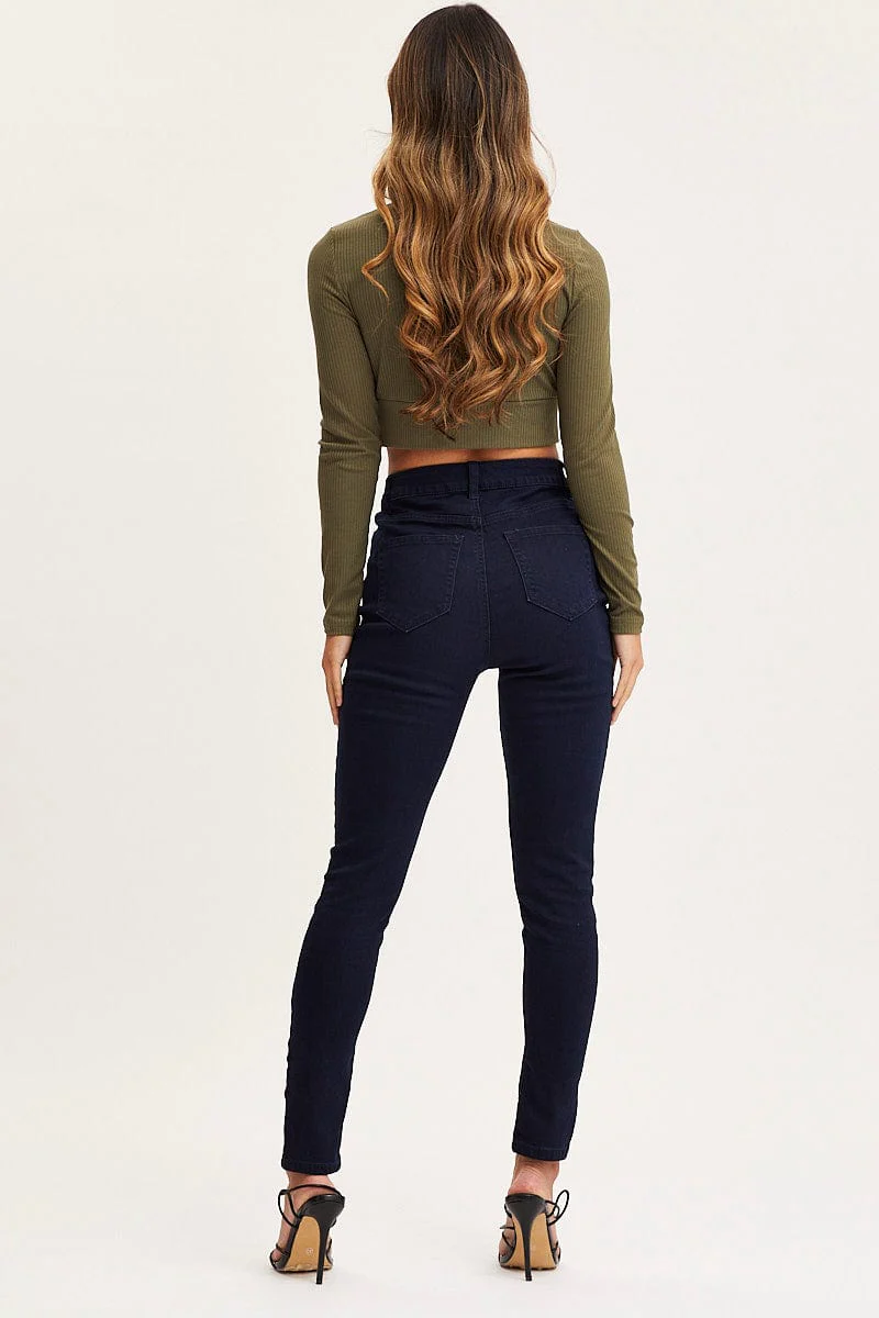 Blue Skinny Denim Jeans High Rise