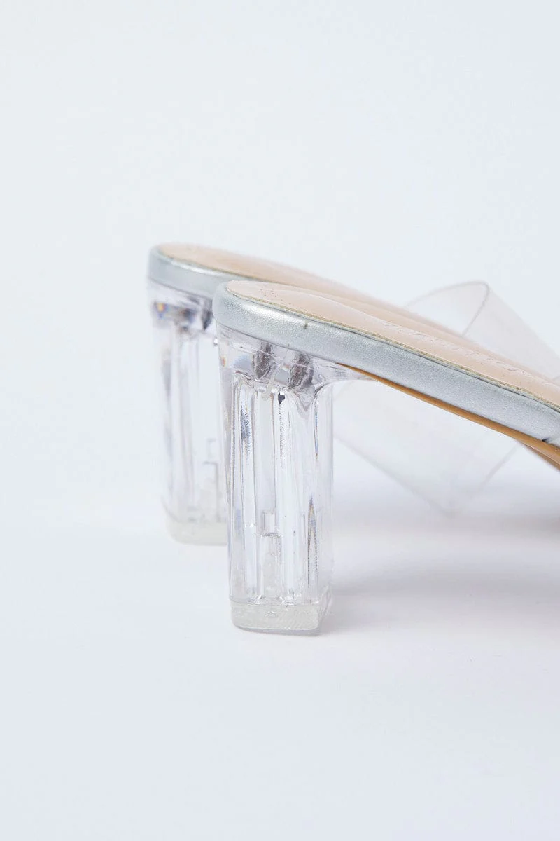 Silver Barely There Square Toe Mules