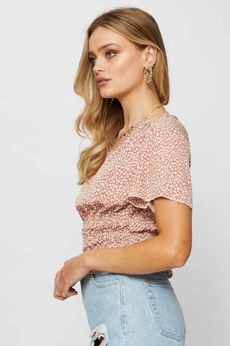 Geo Print Crop T Shirt Short Sleeve