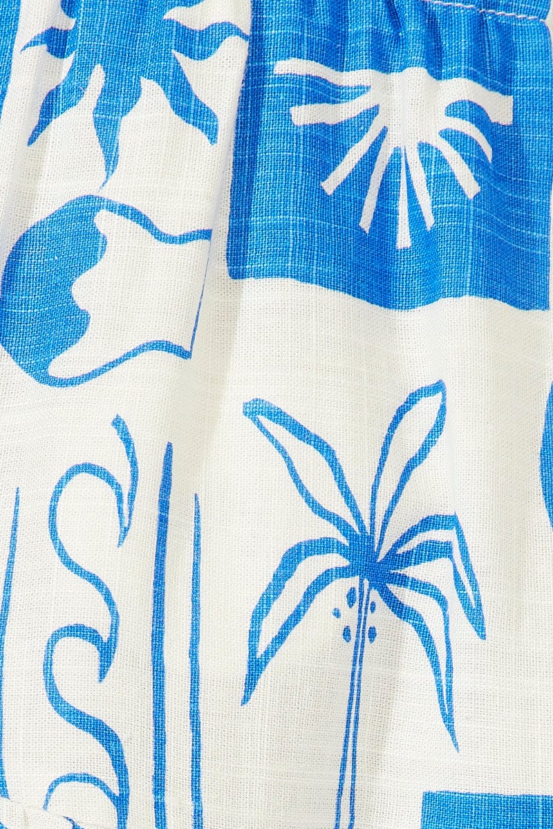 Blue Asymmetric Tiered Maxi Skirt