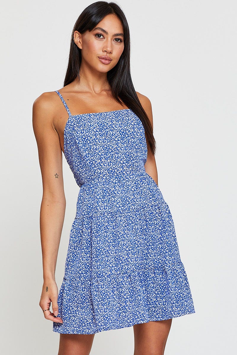 Print Mini Dress Sleeveless Scoop Neck