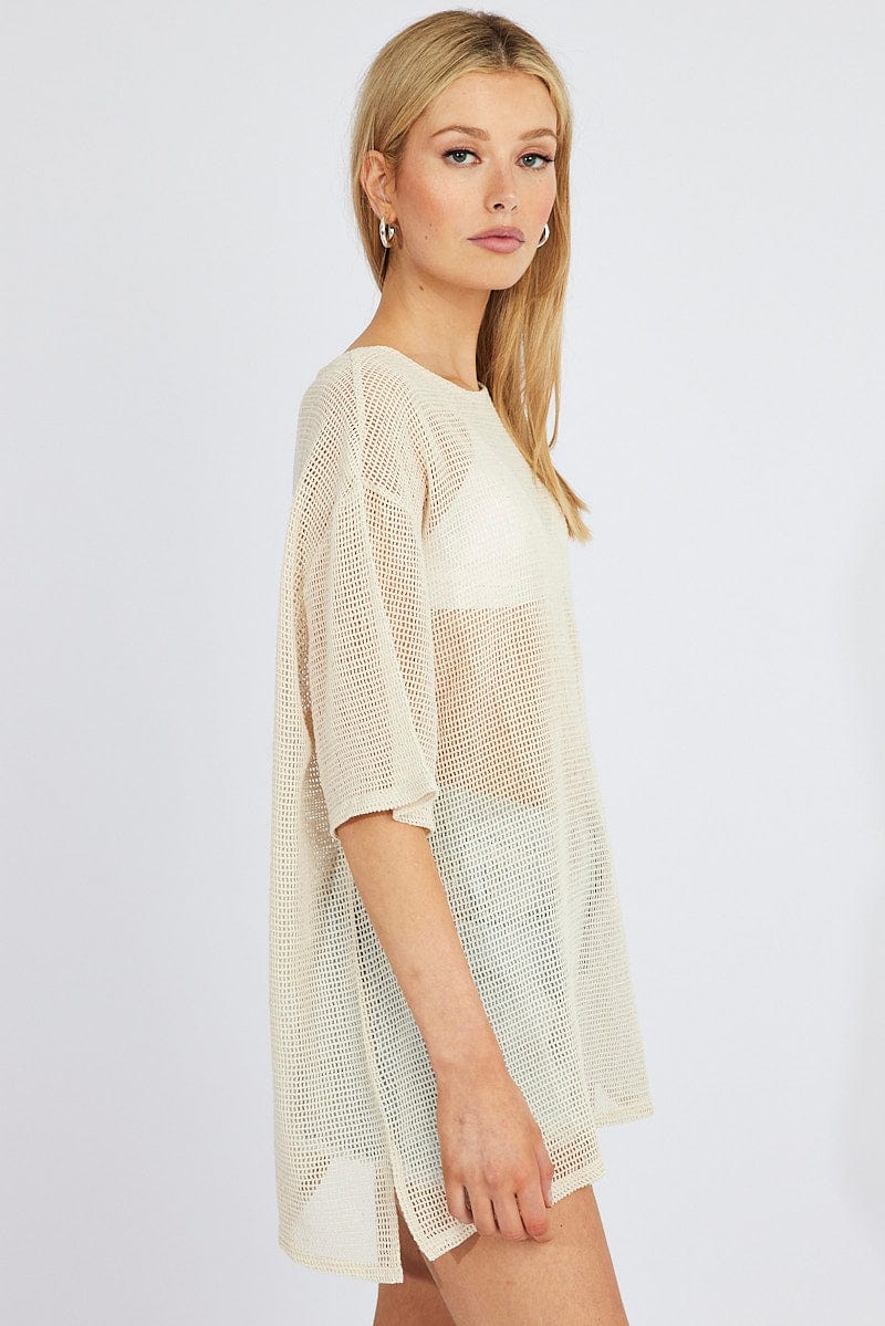 Beige Relaxed Top Short Sleeve
