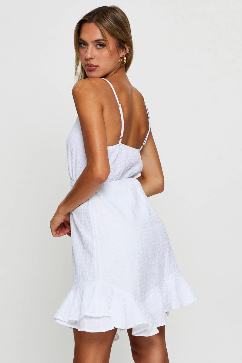 White Mini Dress Sleeveless Square Neck