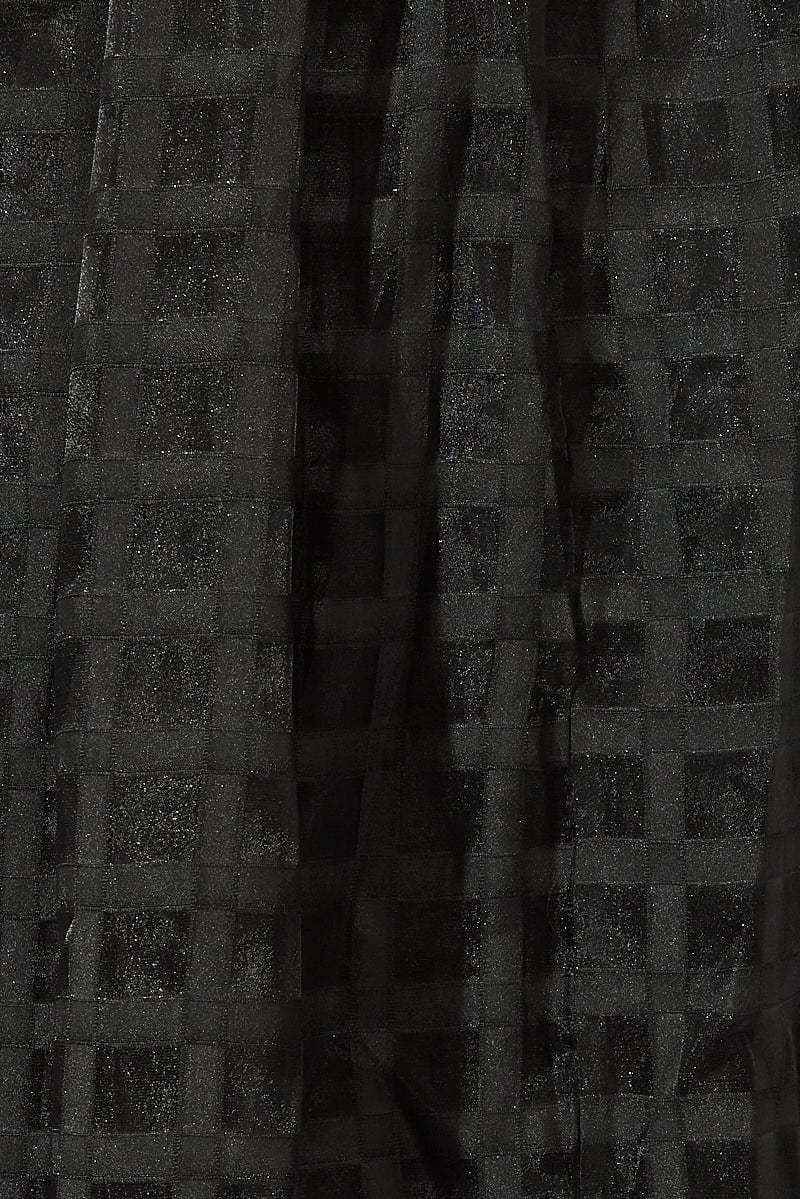 Black Midi Dress Puff Sleeve V-Neck