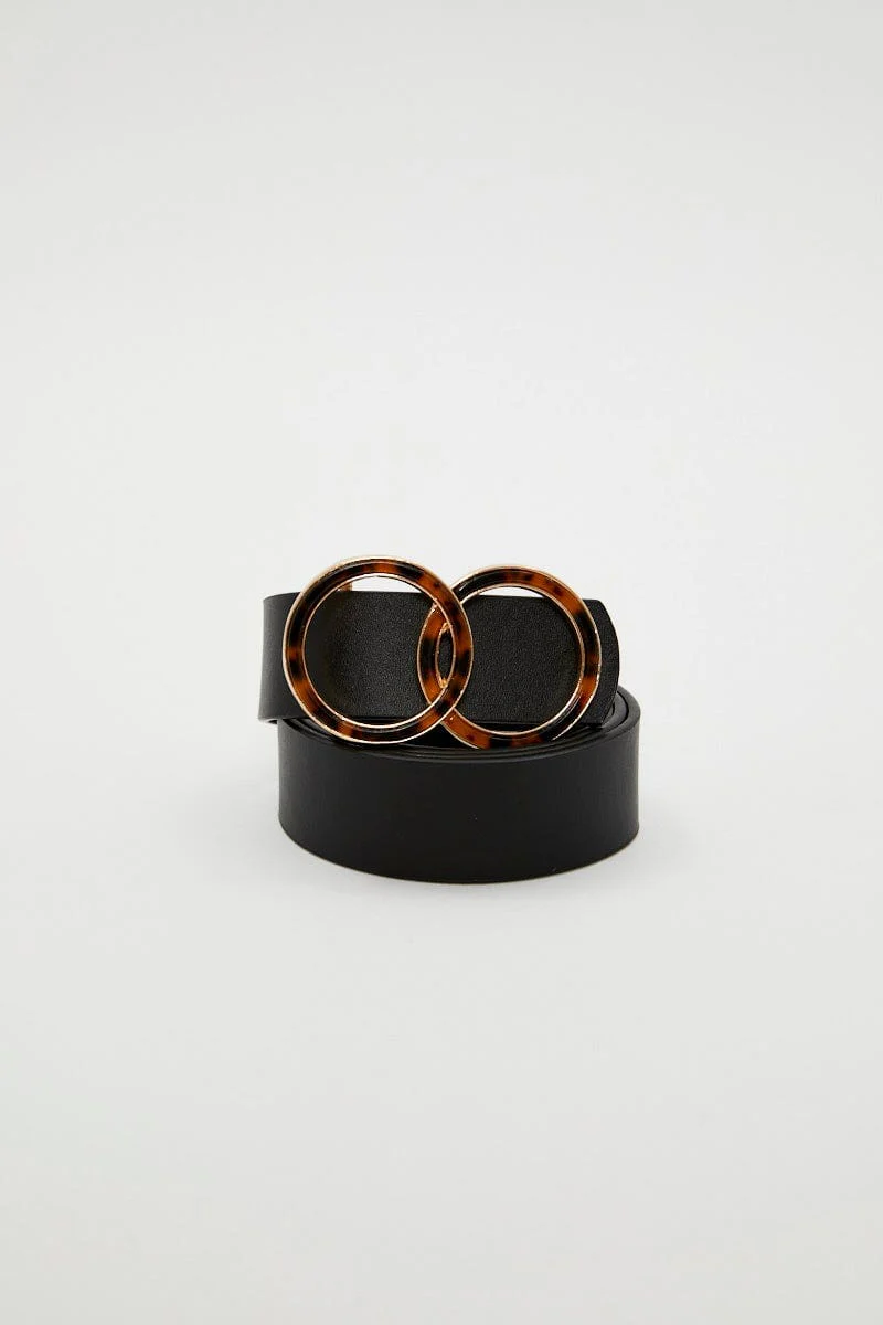 Black Double Circle Tortoise Shell Buckle Belt
