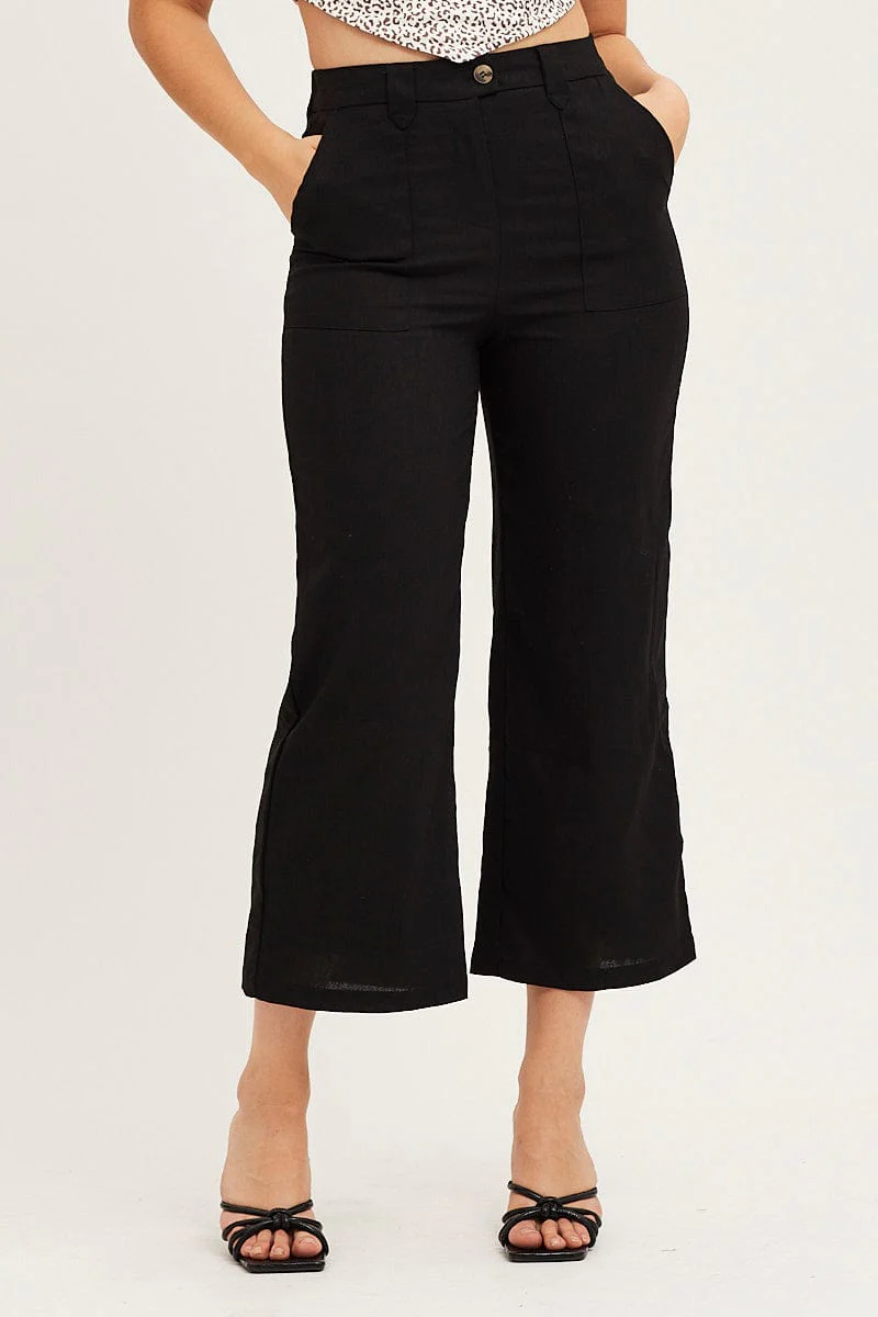 Black Wide Leg Pants High Rise