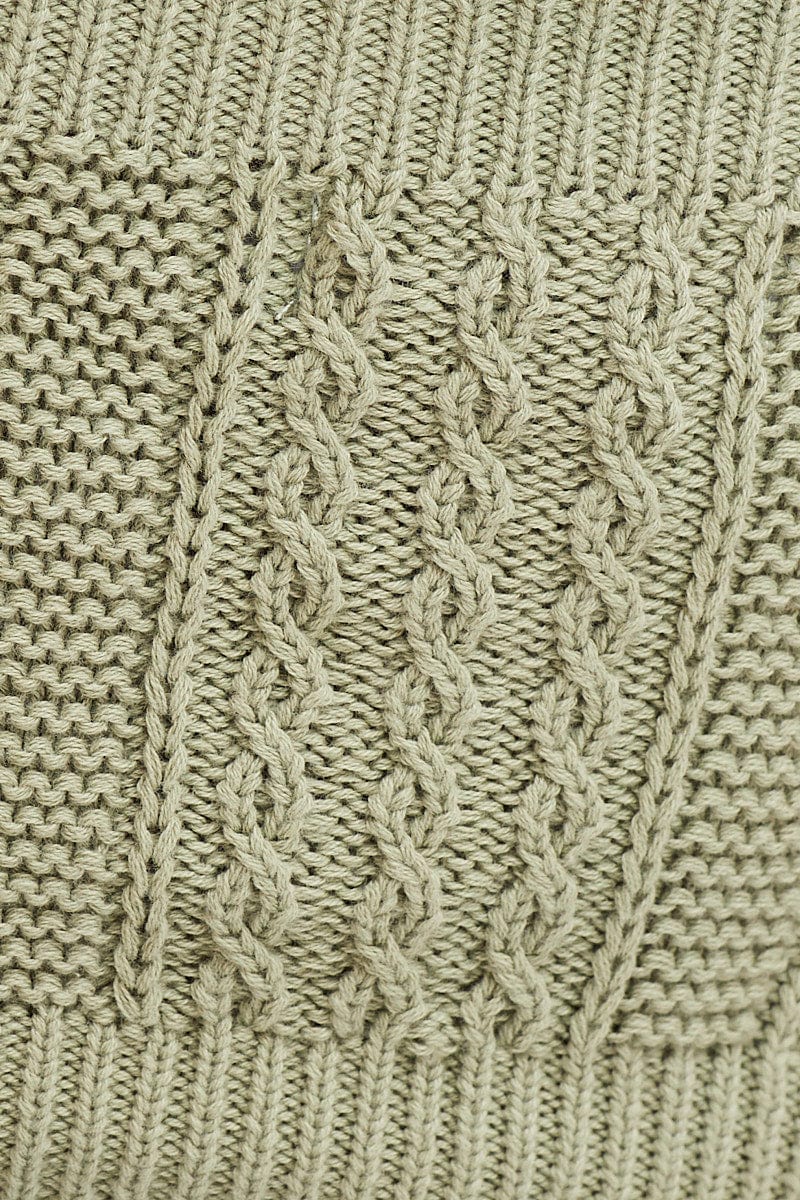 Green Cable Crop Knit Top