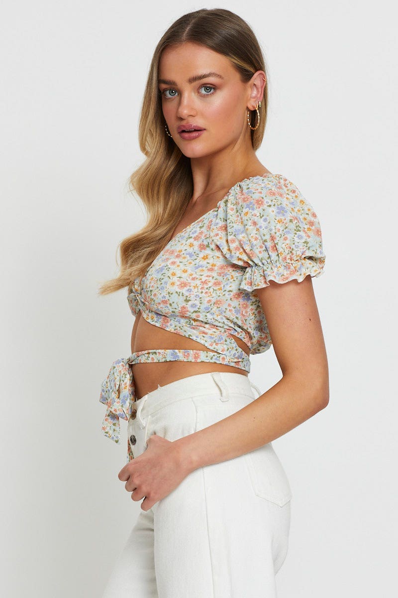 Print Crop Top Tie Up