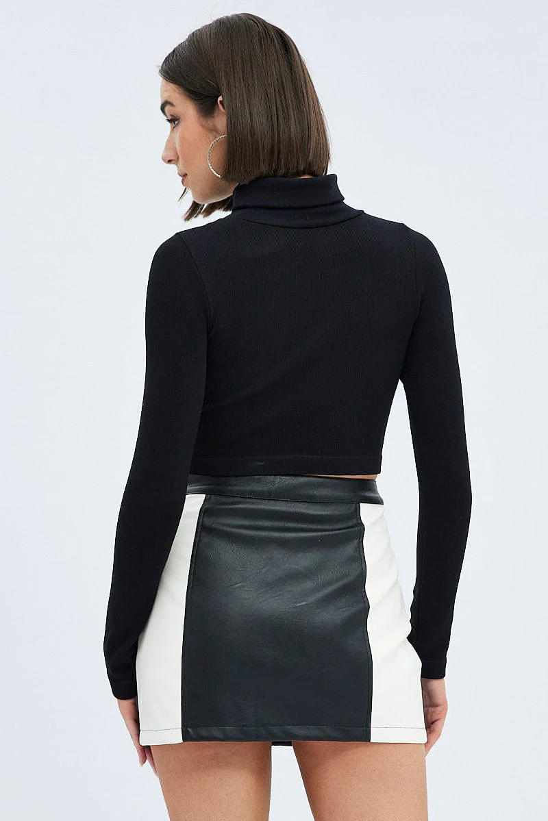 Black Top Long sleeve Roll up neck Seamless