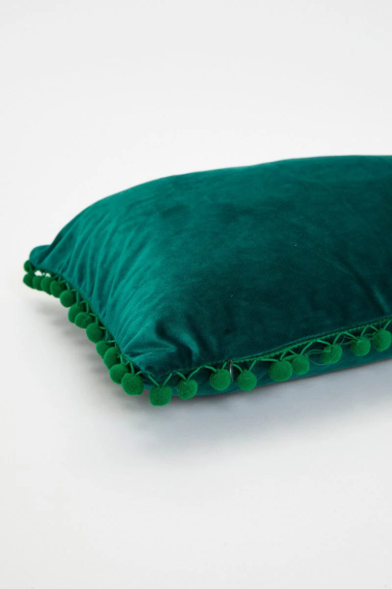 Blue Pom Pom Trim Cushion