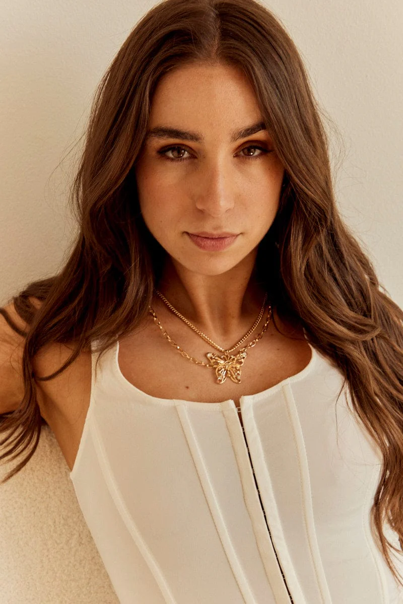Gold Butterfly Layered Pendant Necklace