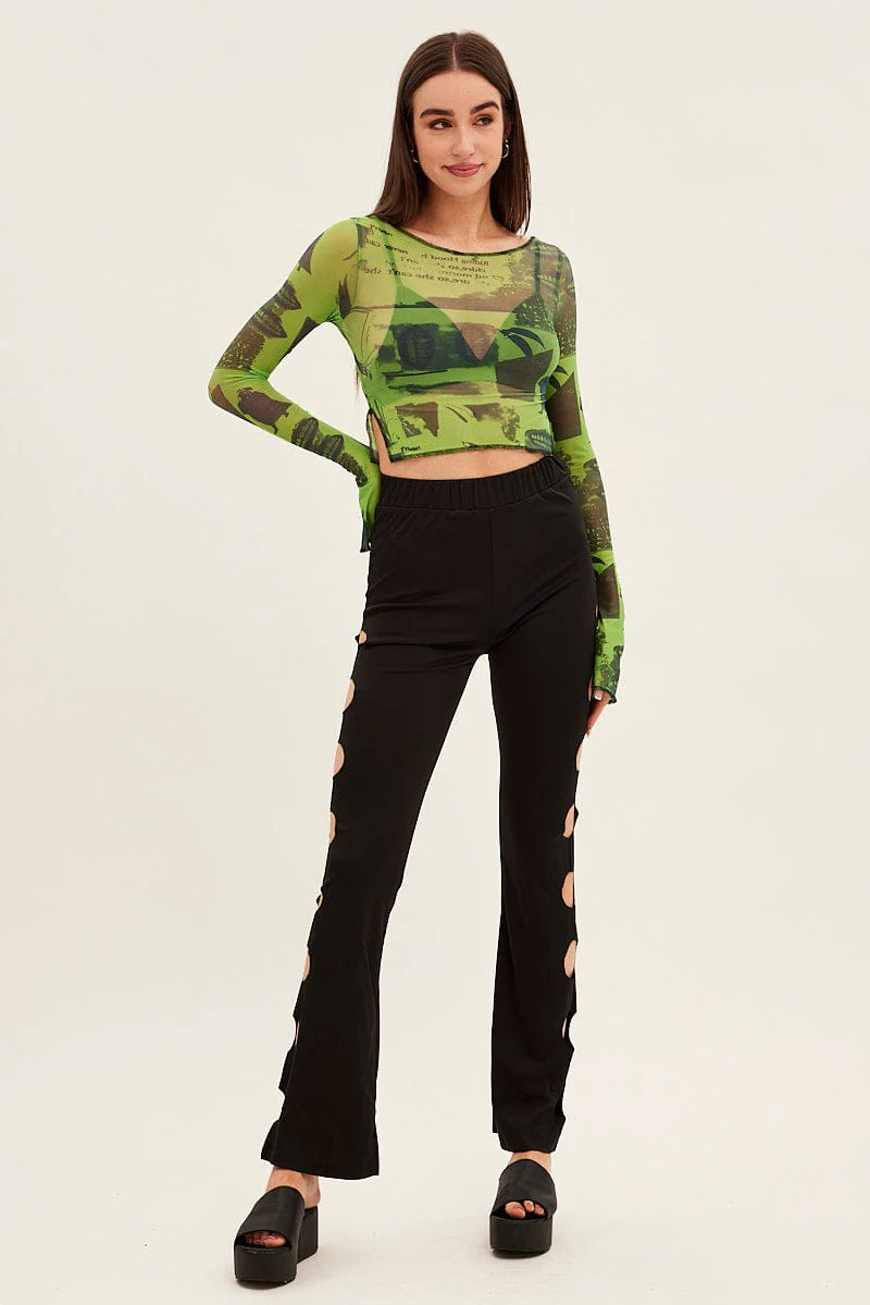 Black Pant Mid Rise Flare