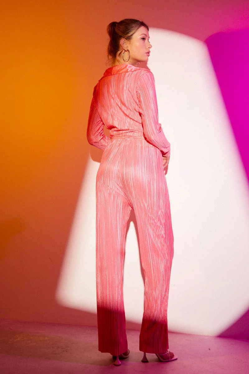 Pink Plisse Pant Wide Leg