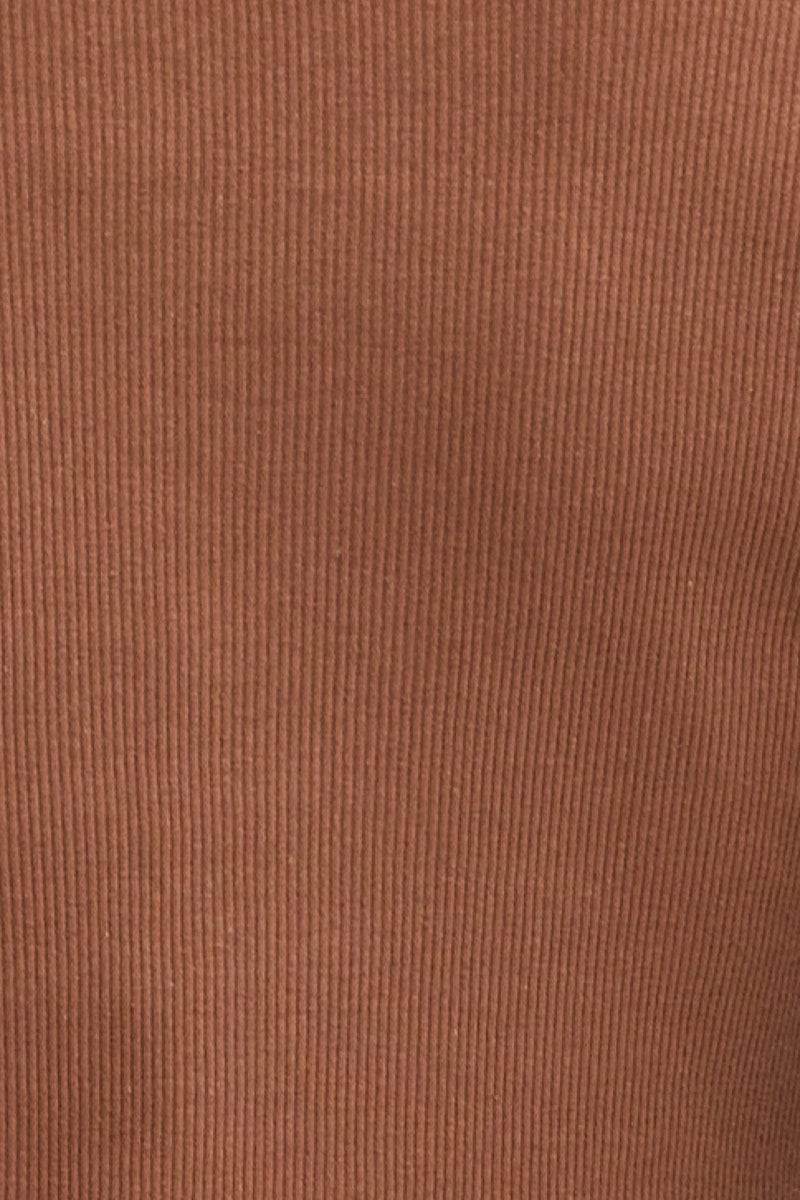 Brown Top Long Sleeve Round Neck