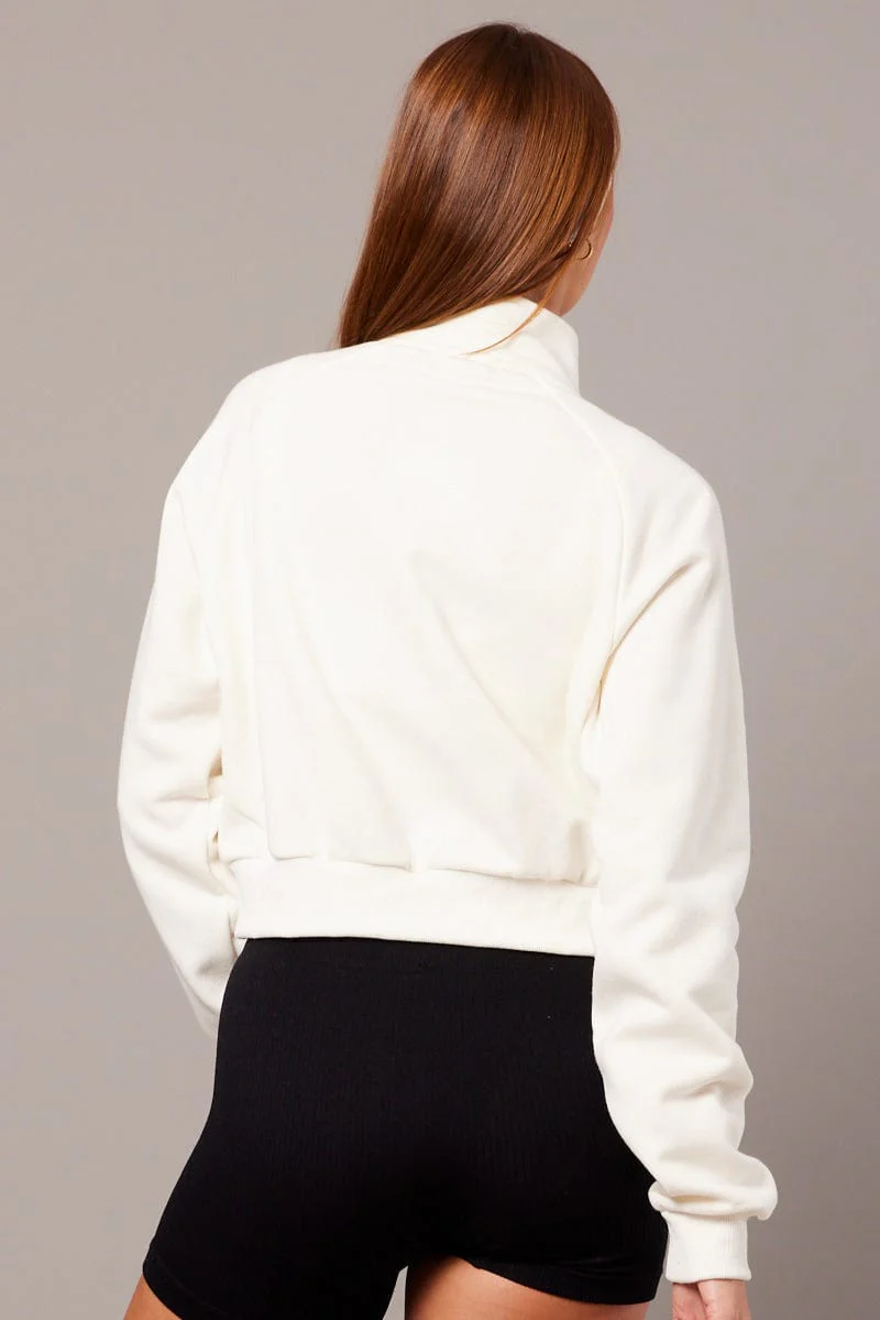 White Zip Hoodie Long Sleeve