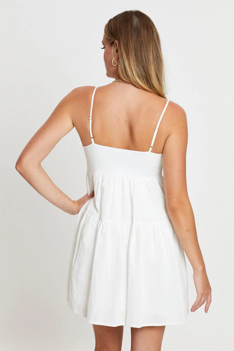 White Mini Dress Sleeveless Square Neck