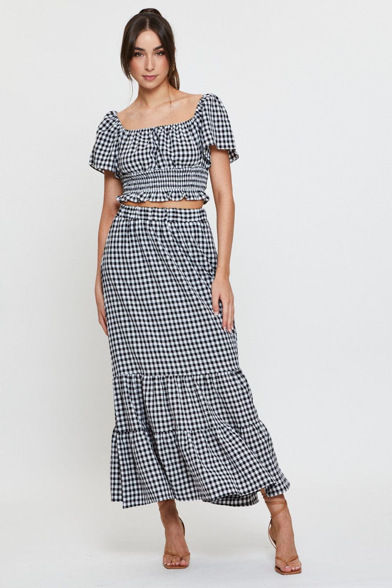 Check Crop Top Off Shoulder