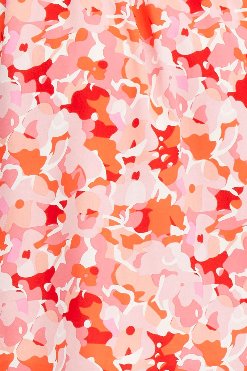 Print Fit And Flare Dress Short Sleeve Square Neck