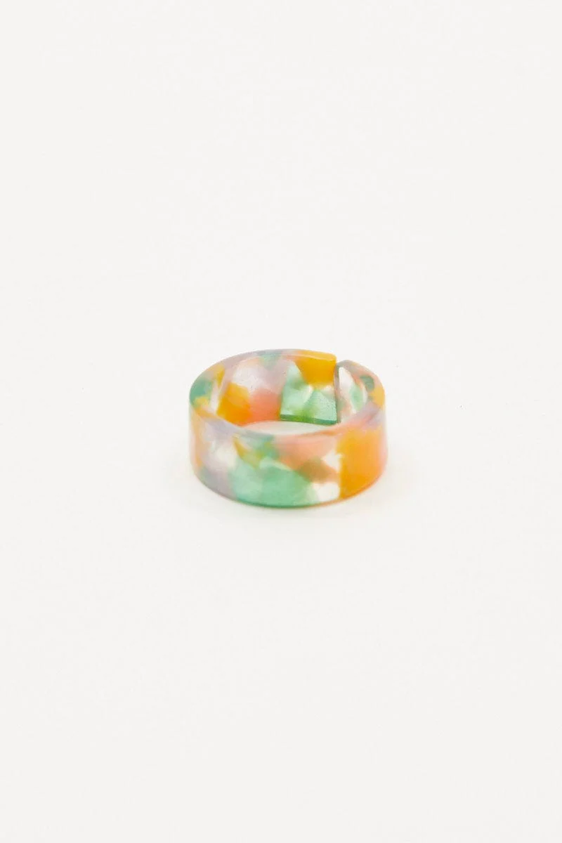 Multi Marble Chunky Plastic Ring