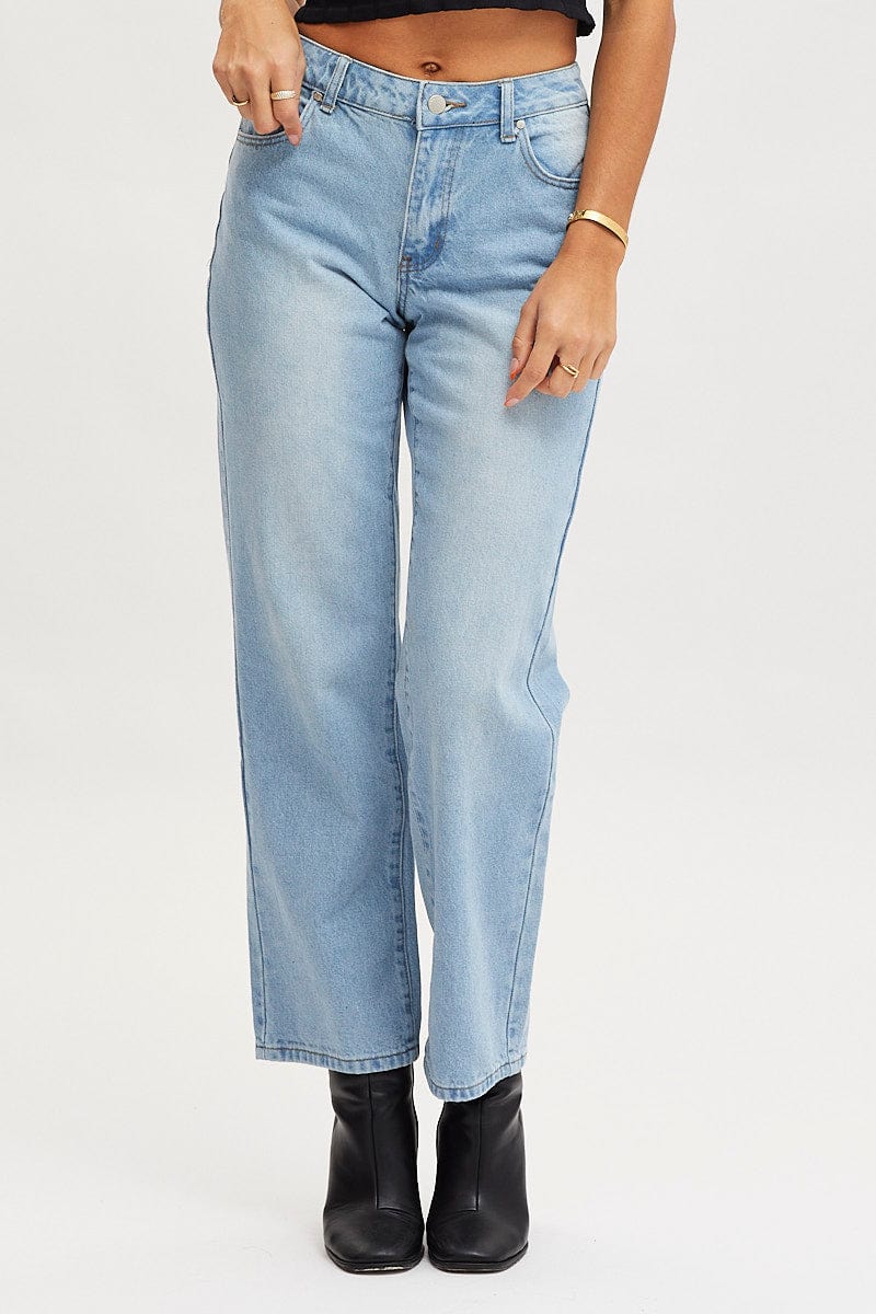 Blue Straight Denim Jeans Low Rise
