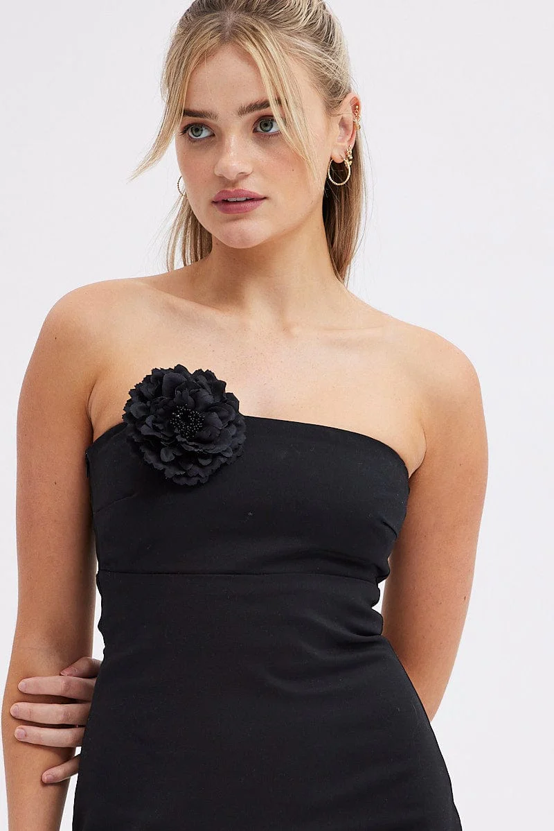 Black Flower Corsage Rosette Pin On Brooch