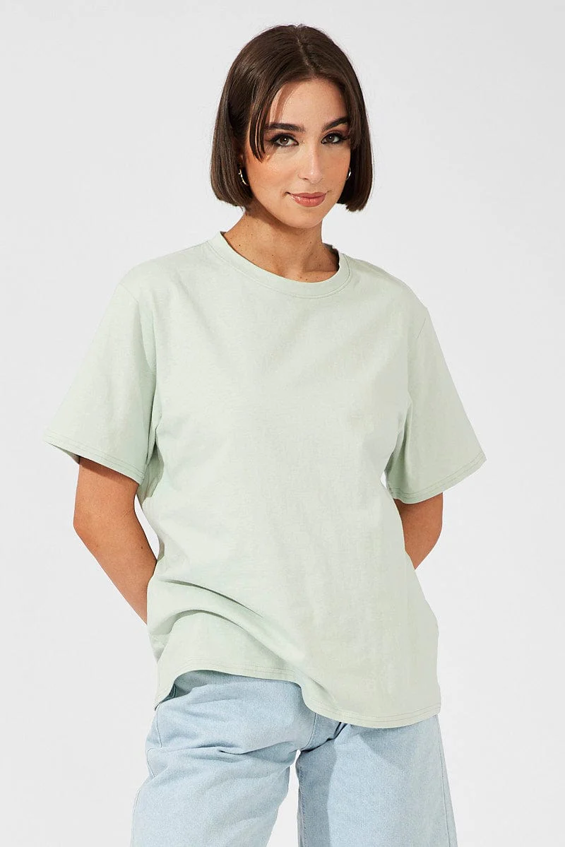 Green Oversized T Shirt Short Sleeve Crew Neck