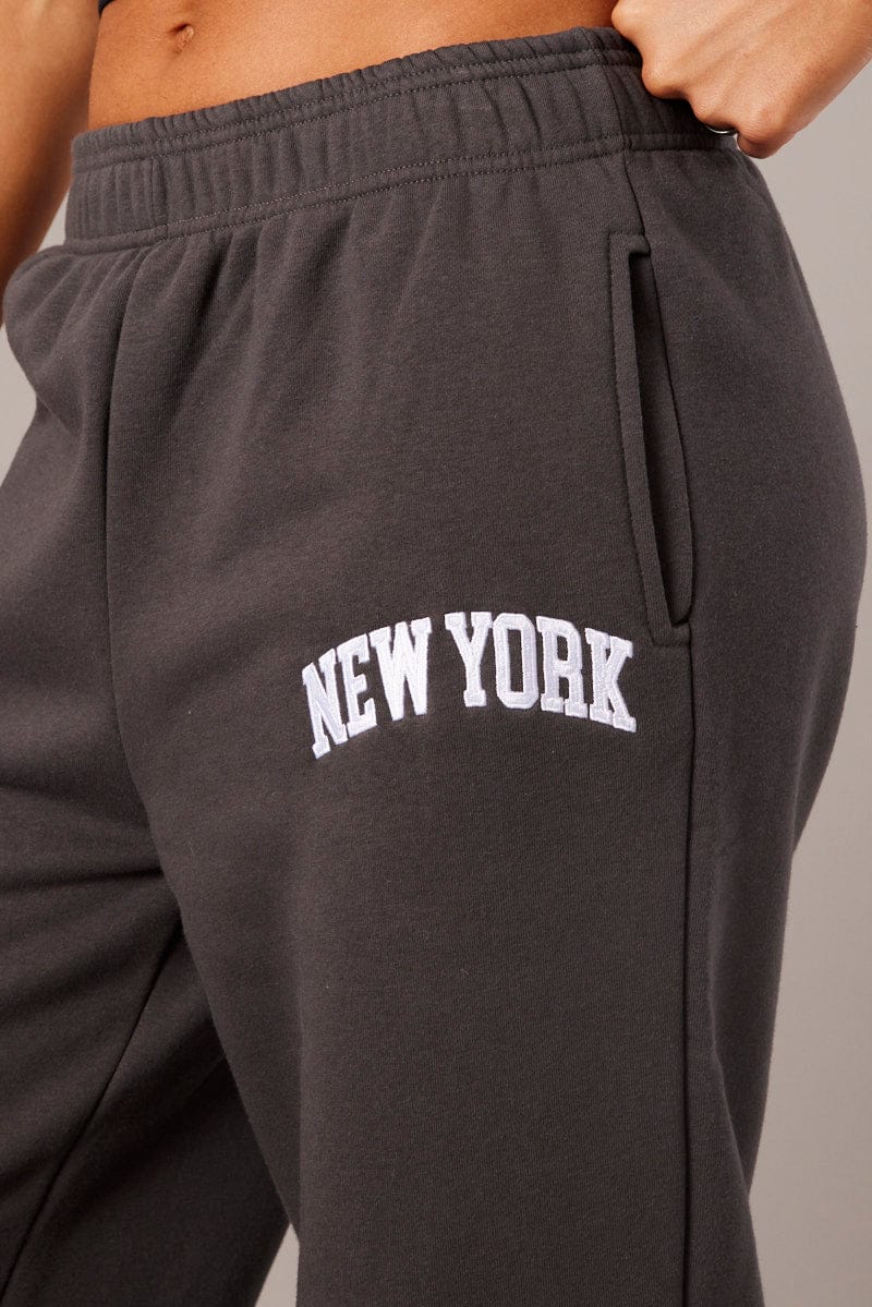 Grey Track Pants High Rise