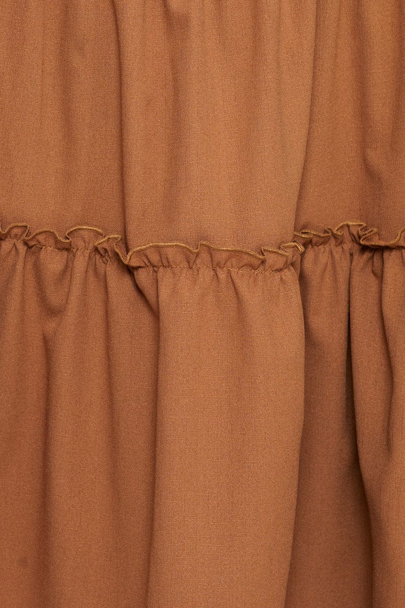 Brown Fit And Flare Dress Sleeveless Tie Shoulder