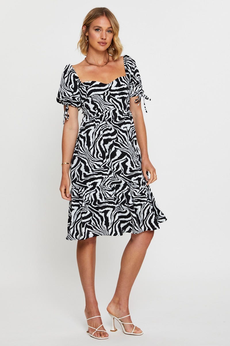 Print Midi Dress Short Sleeve