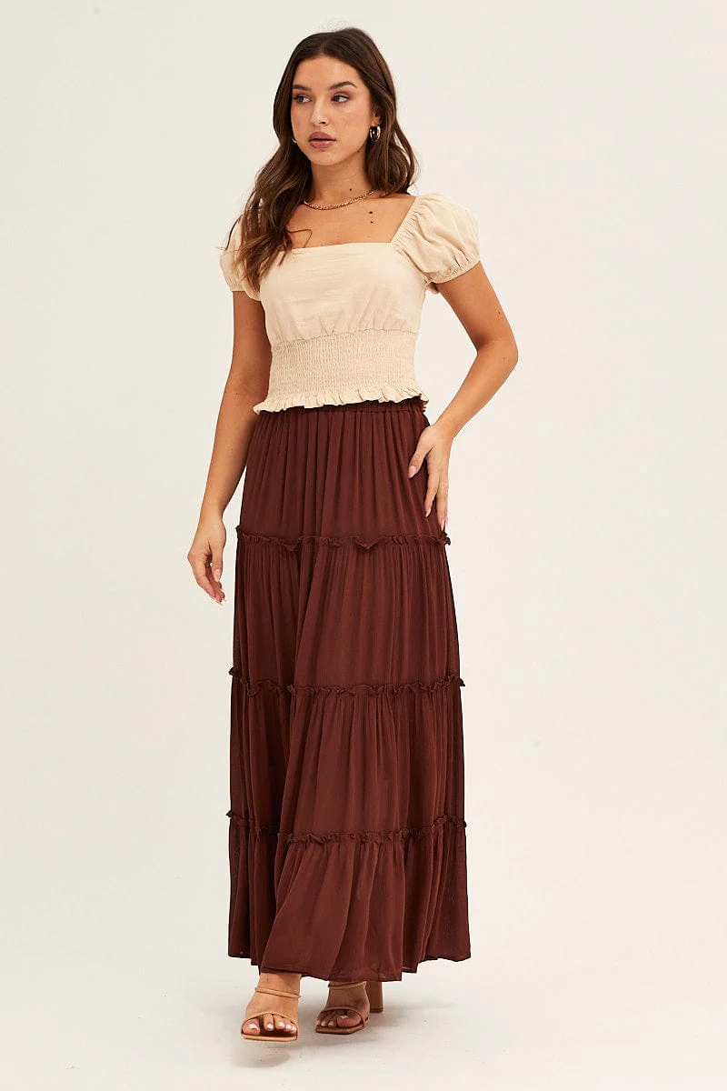 Beige Crop Top Puff Sleeve