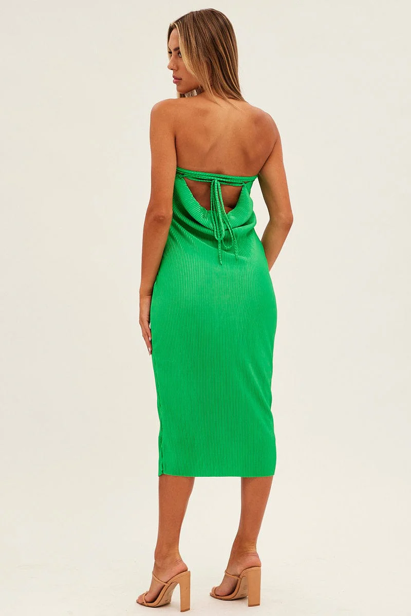 Green Midi Dress Bandeau Plisse