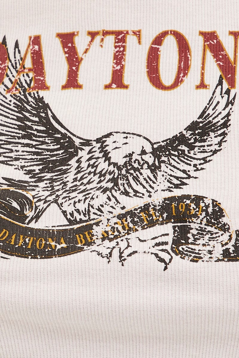 White Eagle Curve Hem Racer Back Crop Tank