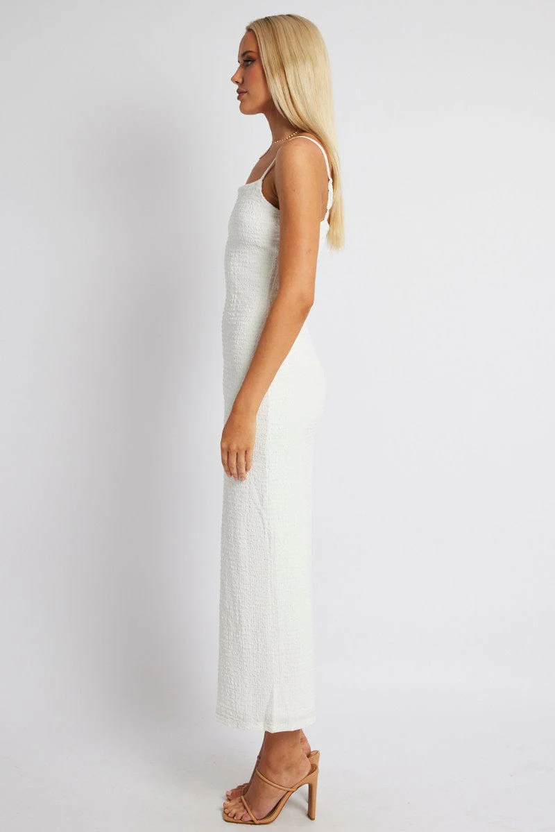 White Bodycon Dress Maxi Textured Fabric