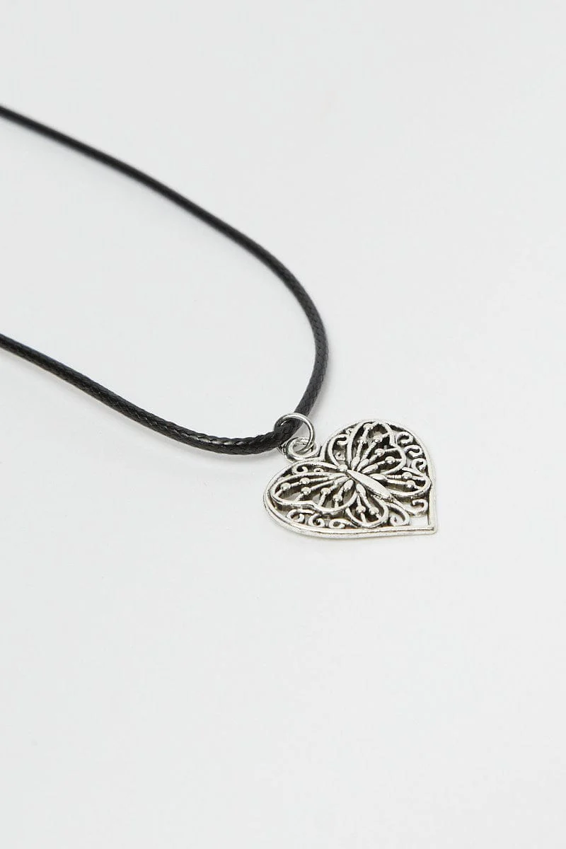 Grey Heart Pendent Necklace