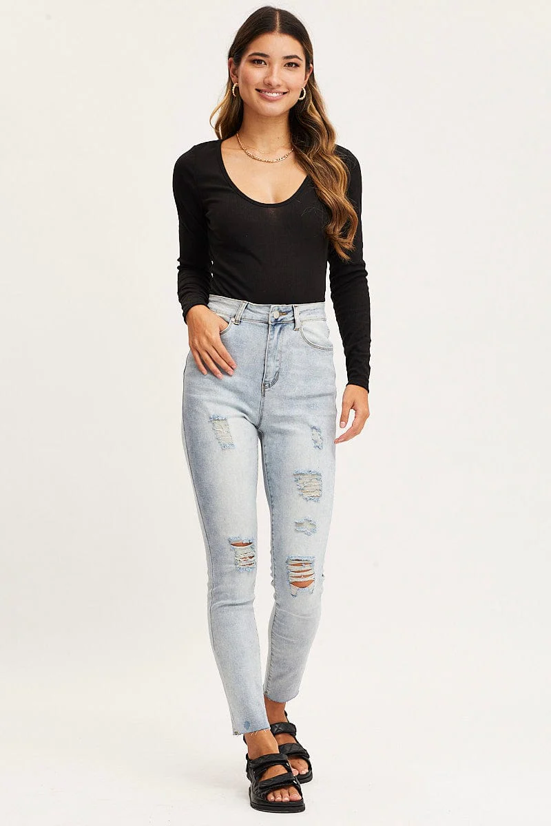 Blue Skinny Denim Jeans High Rise
