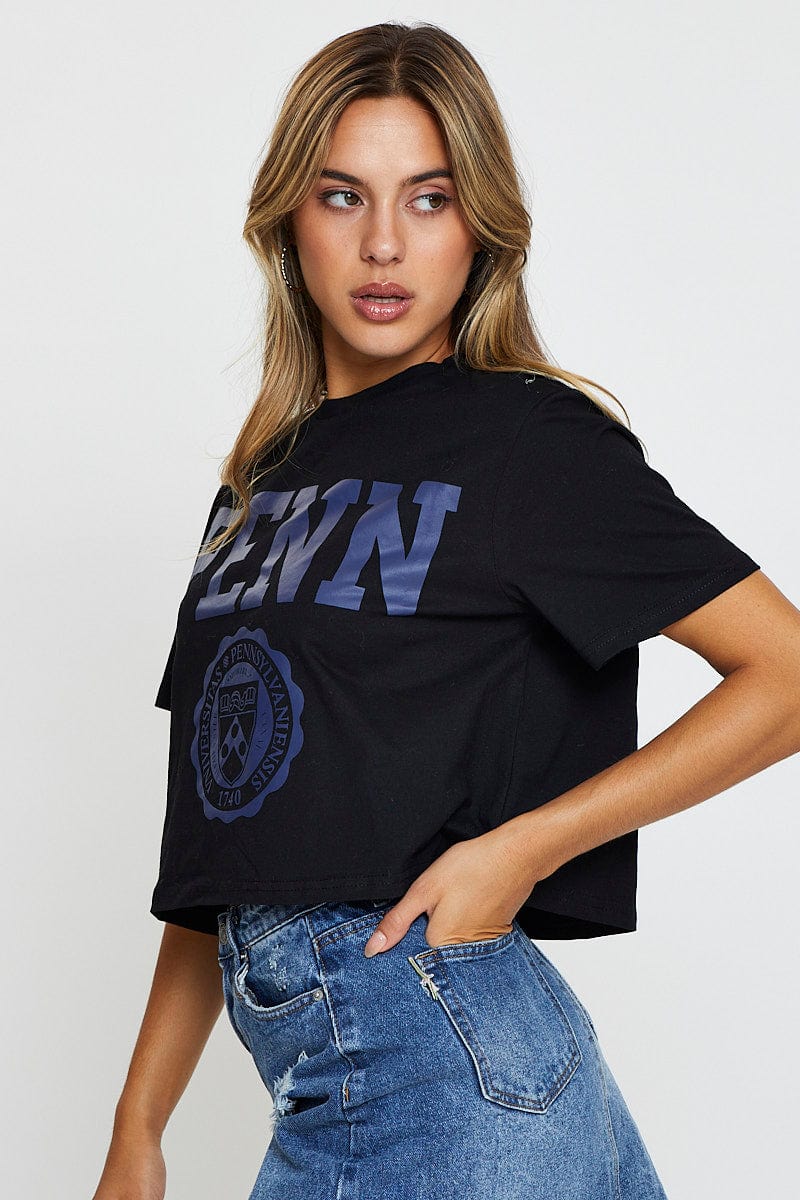 Black Graphic T Shirt Crop