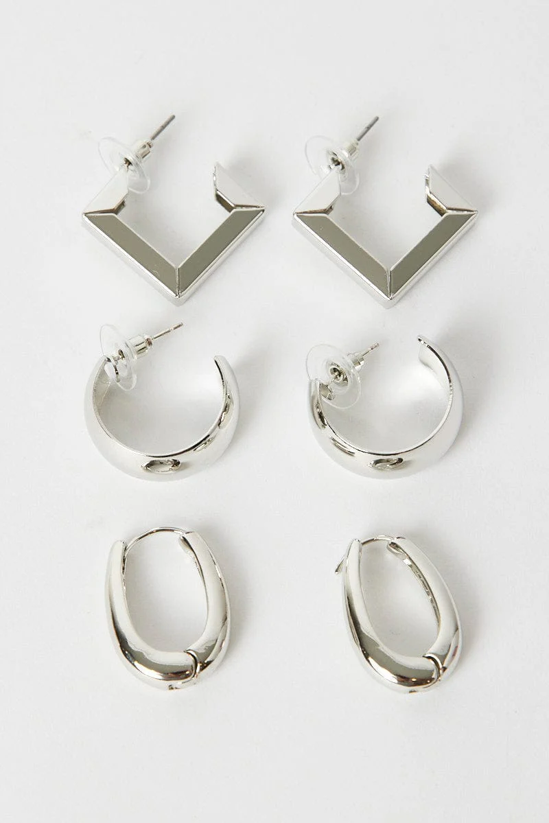 Silver 3 Pack Earrings
