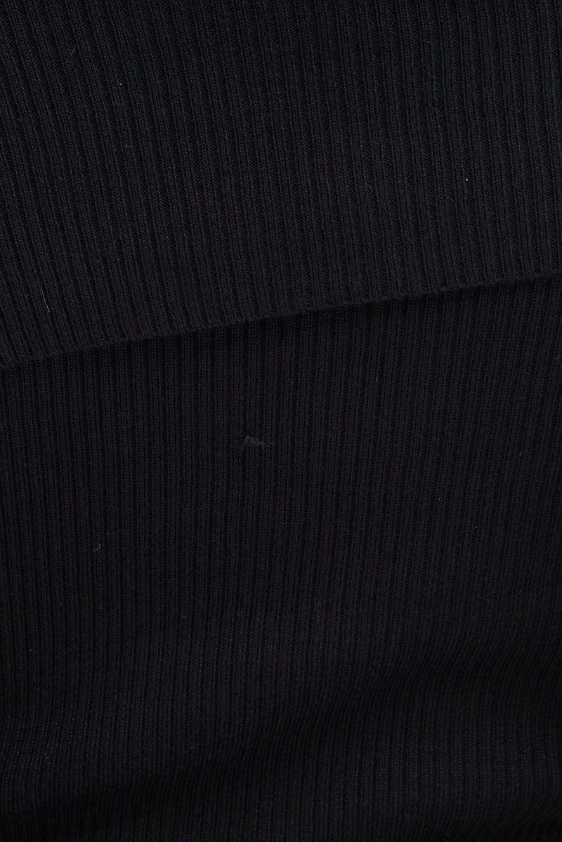 Black Knit Top Off The Shoulder Ribbed