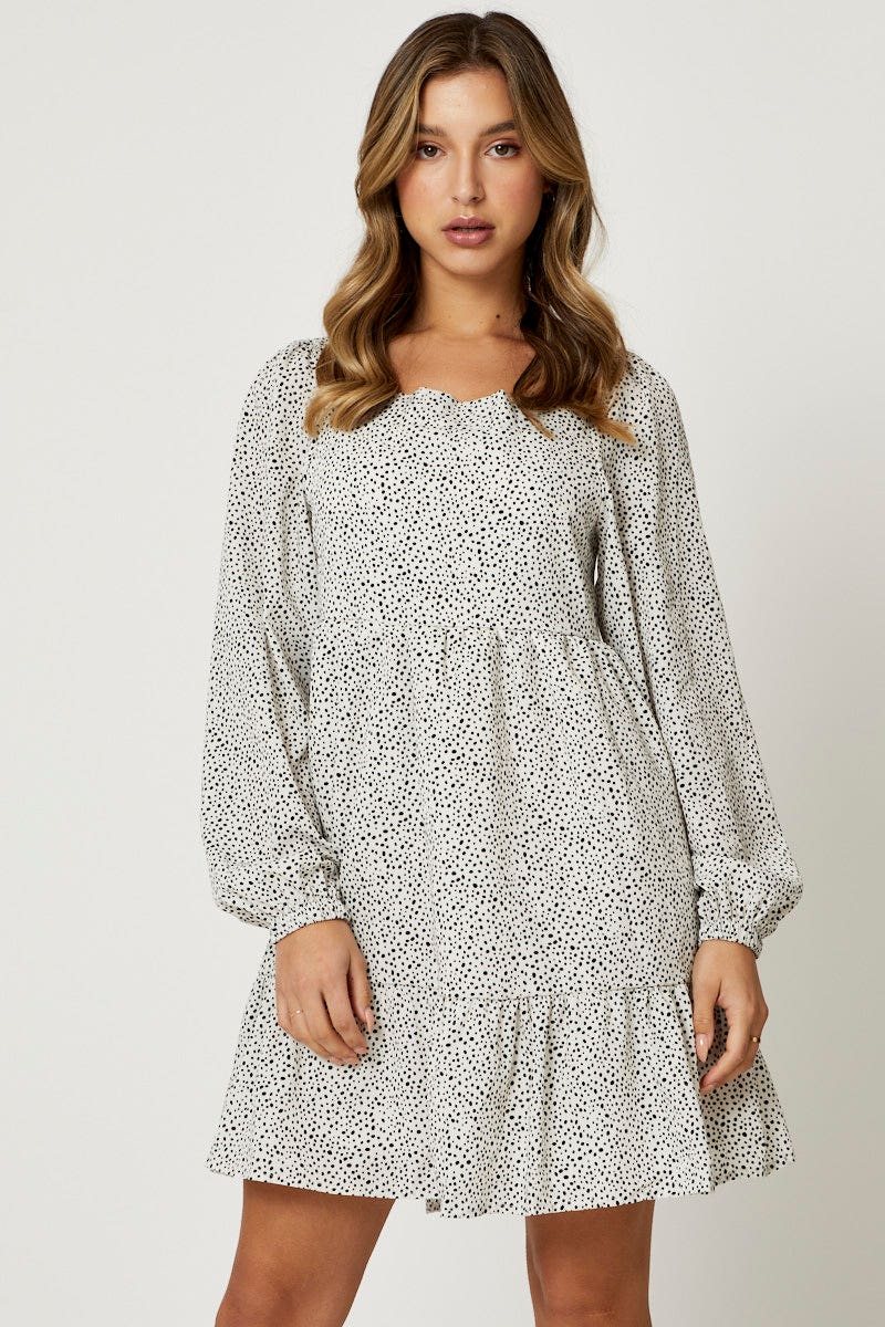 Polka Dot Square Neck Smock Dress