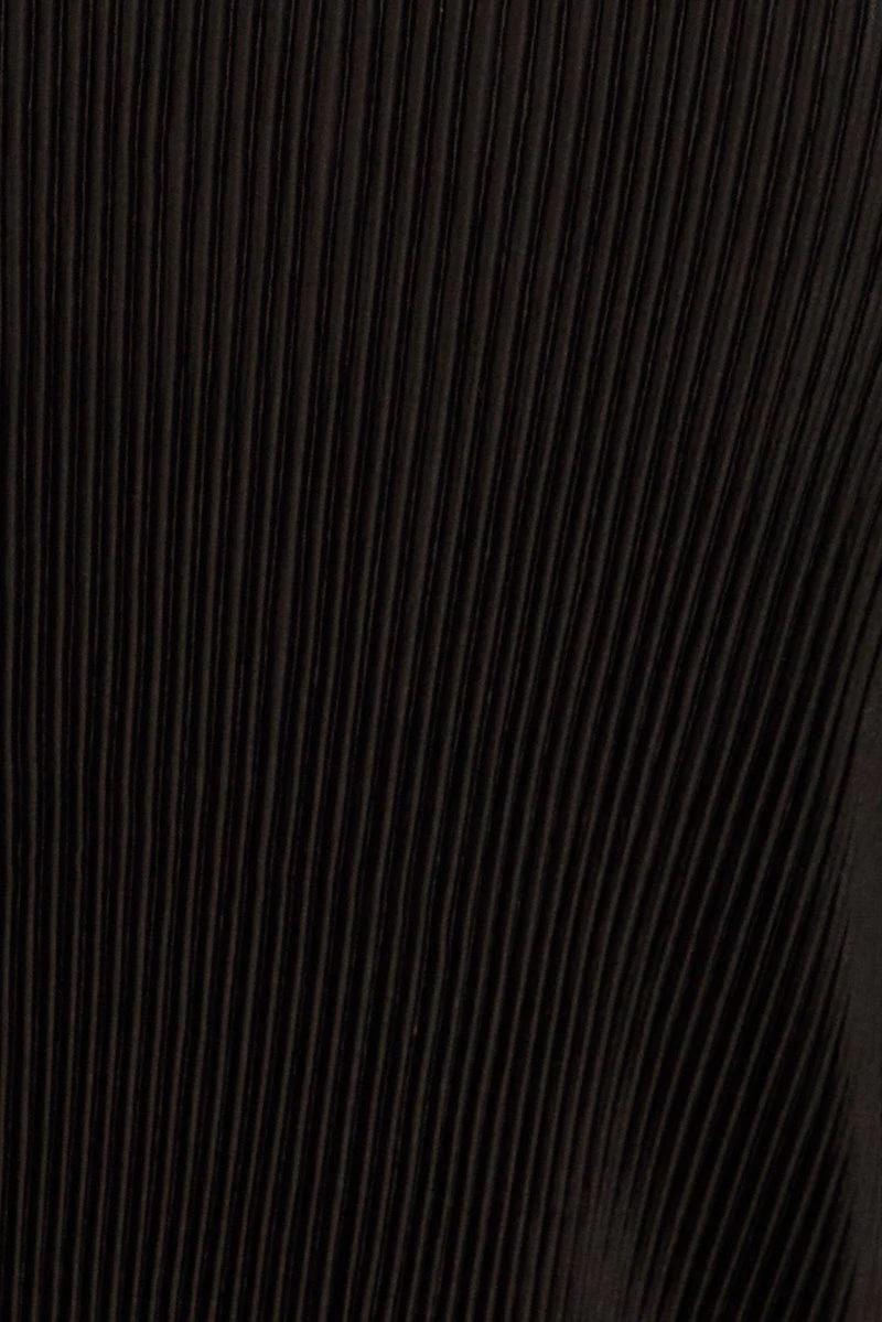 Black Slip Dress Midi Plisse Satin