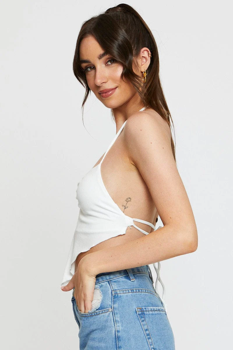 White Jersey Scarf Top Halter Neck