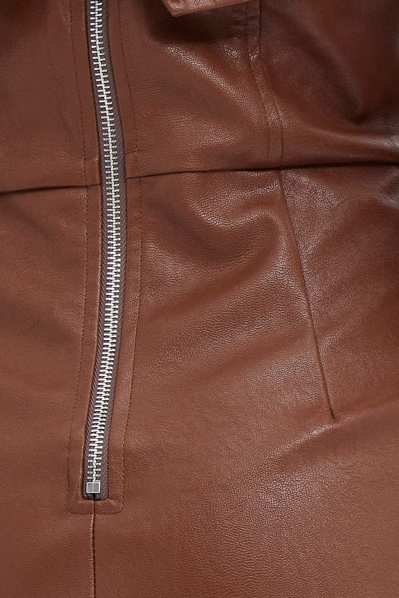 Brown Dress Boob Tube Bodycon Faux Leather