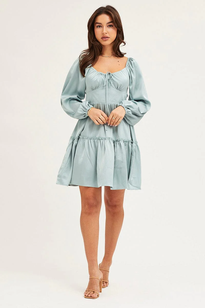 Green Ruffle Skater Dress