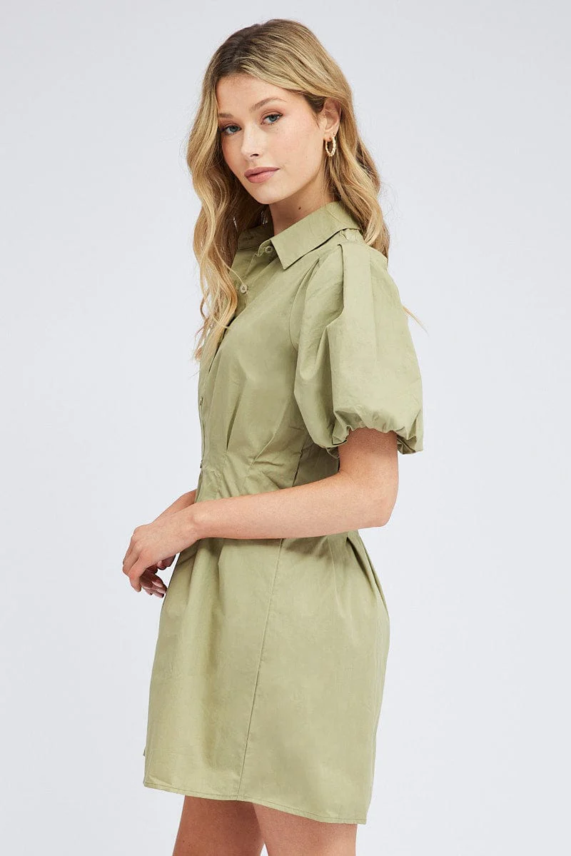 Green Shirt Dress Short Sleeve